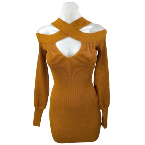 Love Always Dresses & Skirts - Love Always Brown Rib Knit Cutout Keyhole Long Sleeve Mini Sweater Dress Size M